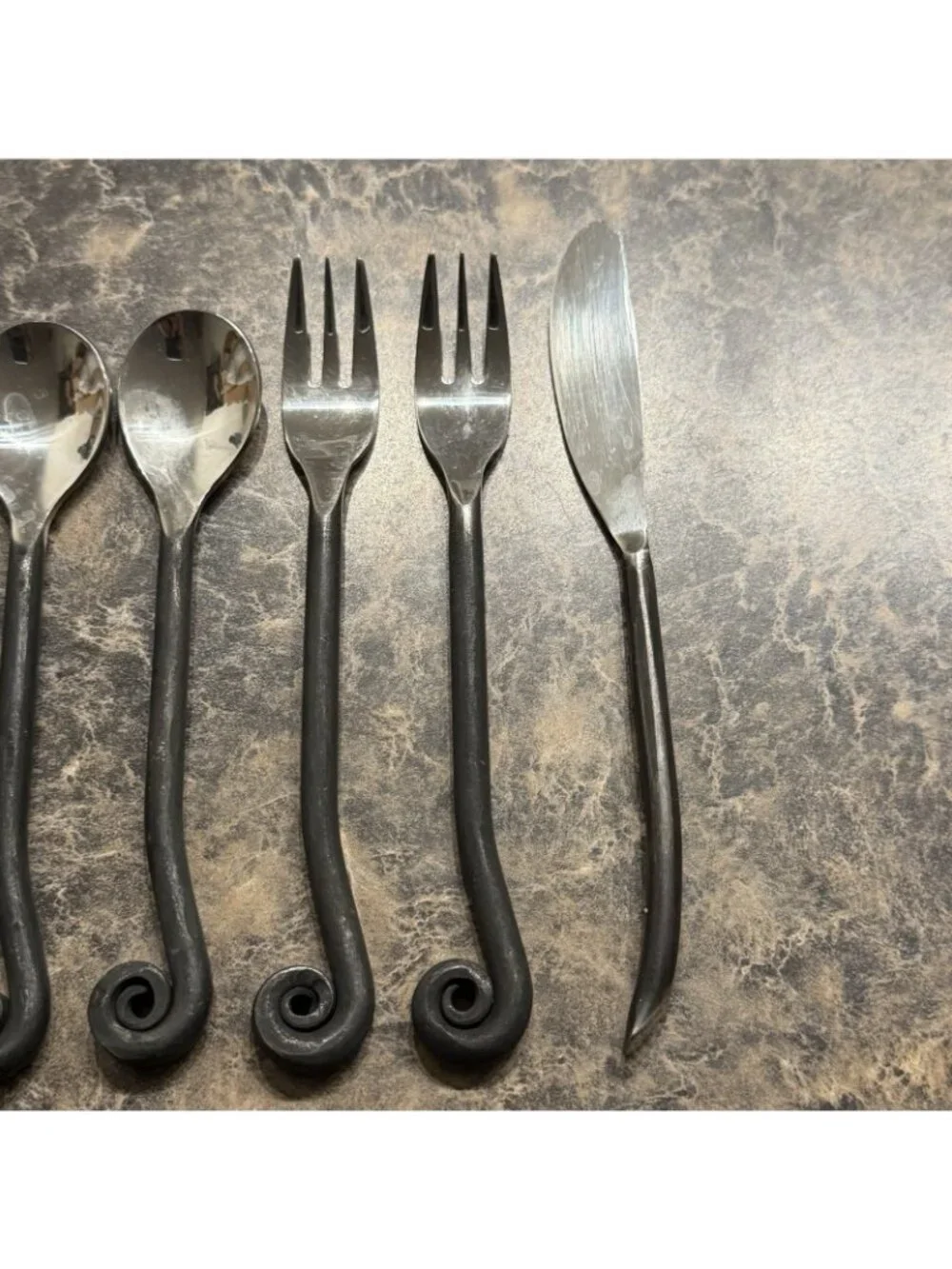 Gourmet Settings Treble Clef Flatware Appetizer Cocktail Set 6 Pc Black Handles